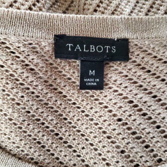 Talbots Shrug Cardigan Sweater M Tan Gold Metallic Open Knit Long Sleeve - Picture 4 of 5